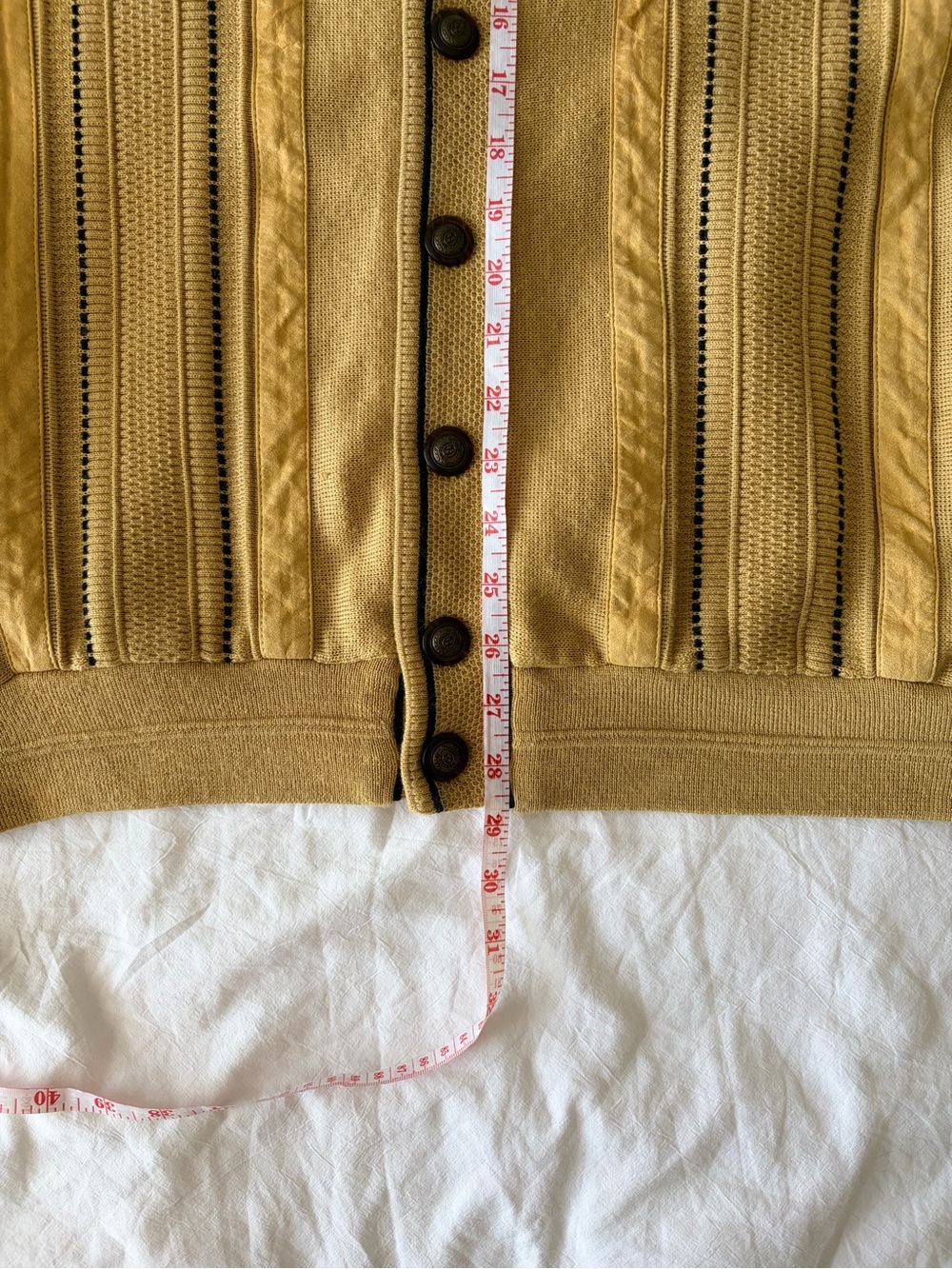 Men's Vintage Mustard Button-Front Cardigan with Contrast Trim - Picture 3 of 11